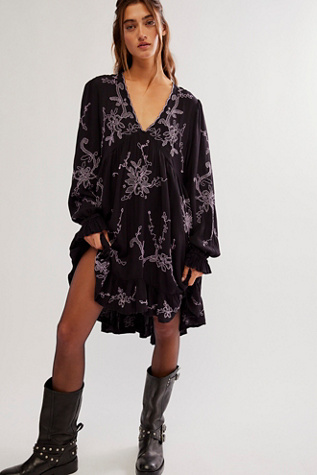 Estella Embroidered Mini Dress at Free People in Black Combo, Size: XS