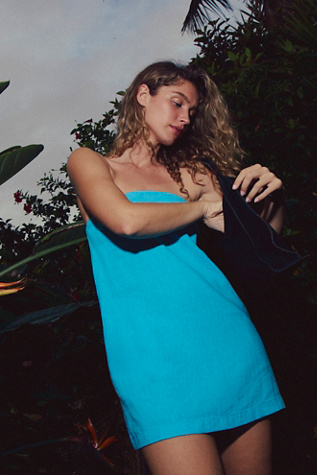 Essentially The Best Cotton-Linen Mini Dress by free-est at Free People in Blue, Size: XS