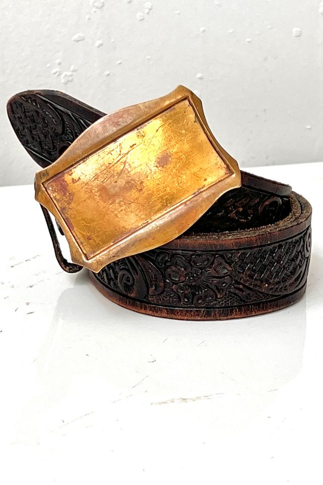 Vintage Golden Brass Buckle Leather Belt Selected by Anna  display picture 1