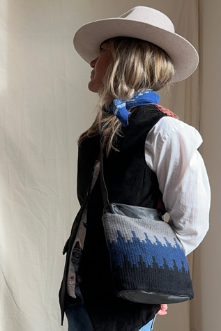 Vintage Woven Wool and Black Leather Bag Selected by KA.TL.AK