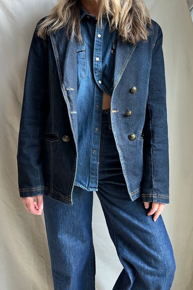 Vintage Double Breasted Denim Blazer Selected by KA.TL.AK Free People