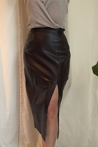 Brown Leather Midi Pencil Skirt Selected by KA.TL.AK