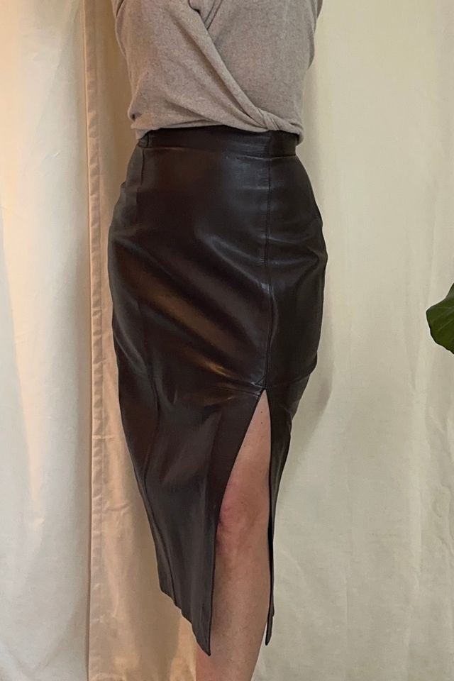 Leather pencil skirt with hotsell side split