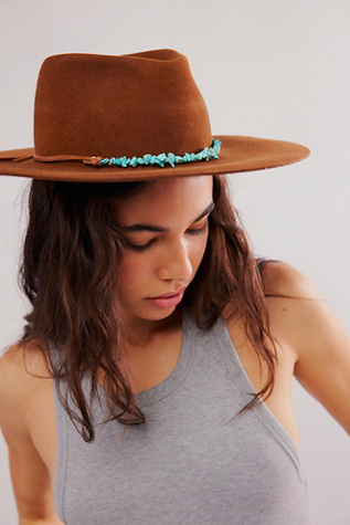 Montana Turquoise Wrap Felt Hat by Lovely Bird at Free People in Whiskey, Size: Medium