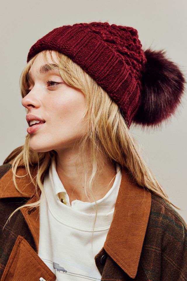 Burgundy beanie deals with pom pom