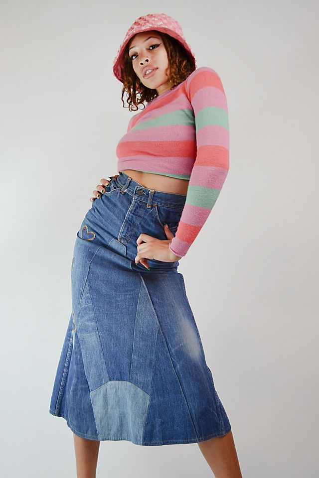 Vintage 1970s Denim Patchwork Maxi Skirt Selected By Old Vintage 1970s Denim Patchwork Maxi Skirt Selected By Old