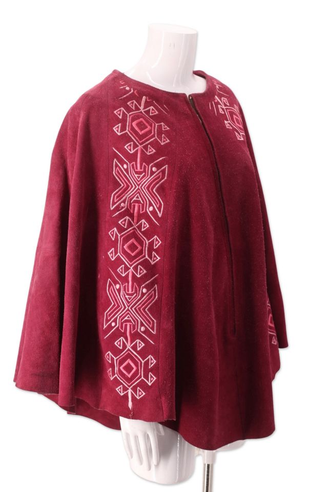 1960s Orchid Embroidered Suede Poncho Selected By Ritual Vintage #1
