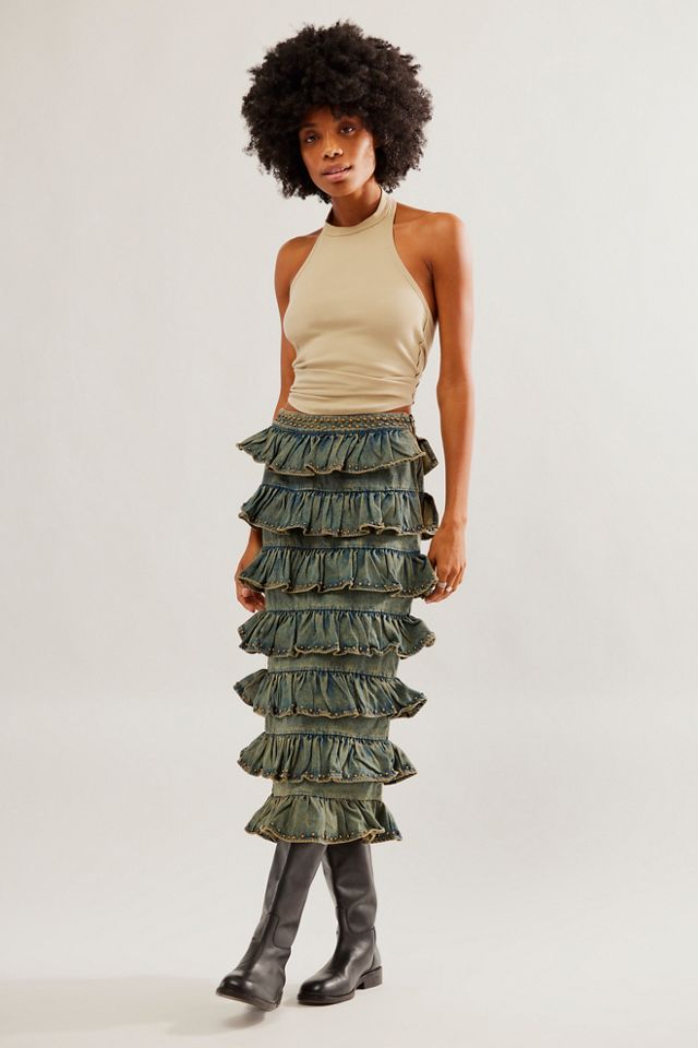 Drew Denim Ruffle Skirt | Free People