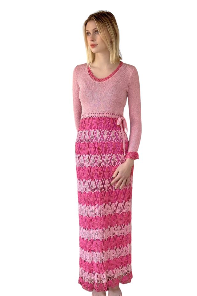 Vintage 1970's Two Tone Pink Crochet Maxi Dress Selected By Afterlife Boutique #2