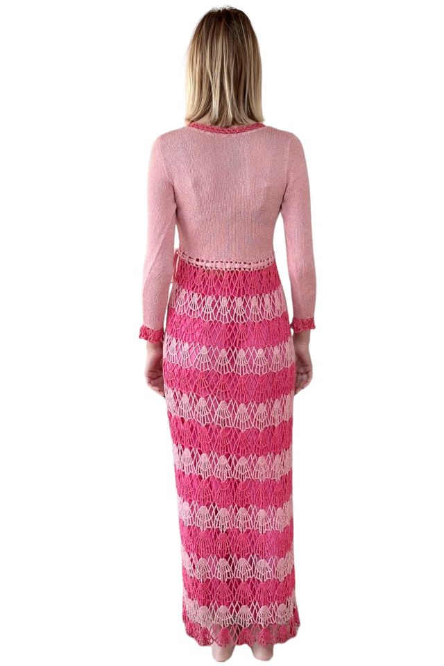Vintage 1970's Two Tone Pink Crochet Maxi Dress Selected By Afterlife Boutique #3