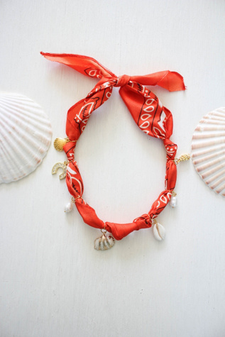 Western Shell Charm Bandana Necklace Scarf Selected By Moons + Junes Vintage