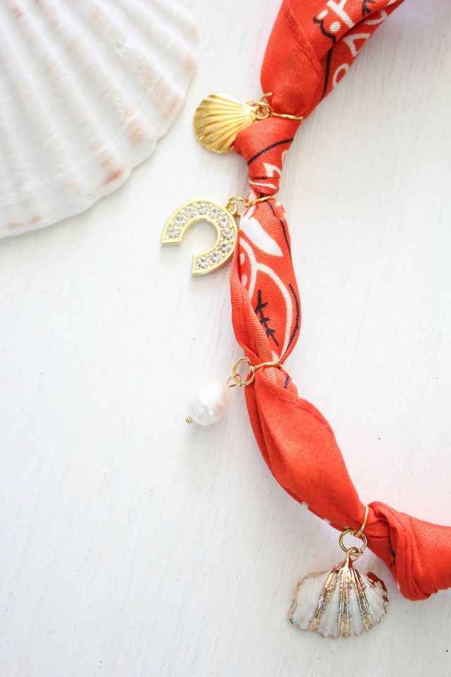Western Shell Charm Bandana Necklace Scarf Selected By Moons + Junes Vintage #1