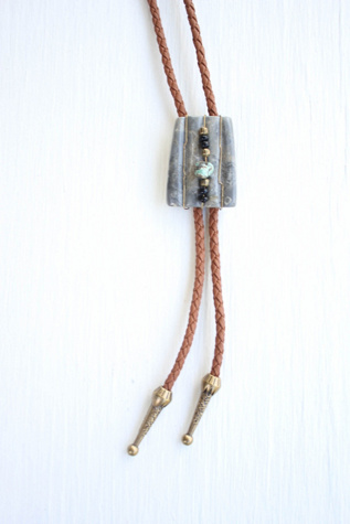 Vintage Western Gemstone Turquoise Beaded Bolo Tie Selected By Moons + Junes Vintage