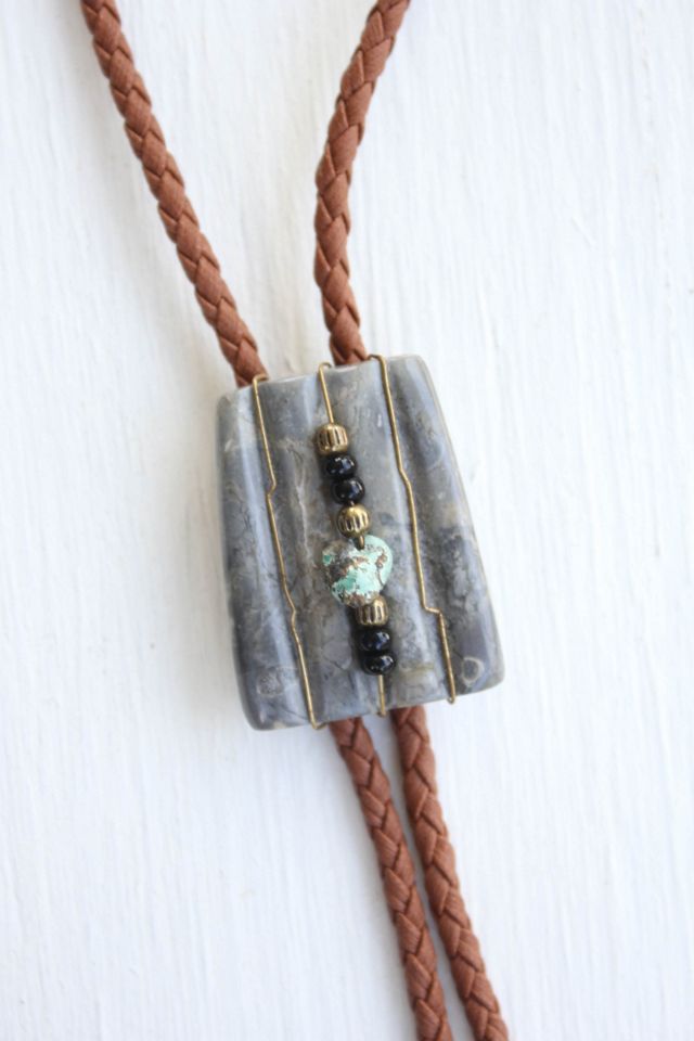 Vintage Western Gemstone Turquoise Beaded Bolo Tie Selected By Moons + Junes Vintage #1