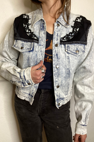 Four13 Boutique Acid Wash Pocket Denim Jacket