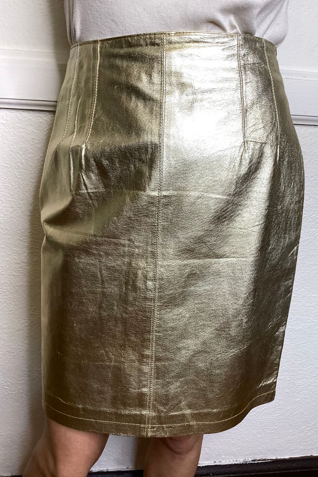 Gold leather hot sale pencil skirt