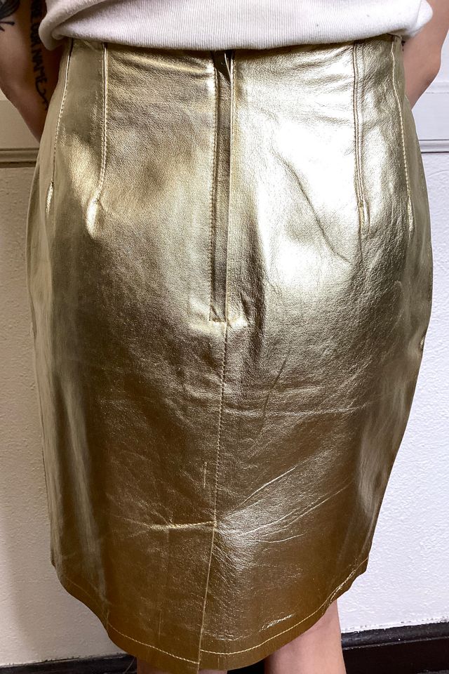 1990s Gold Leather Skirt Selected by Cherry #1