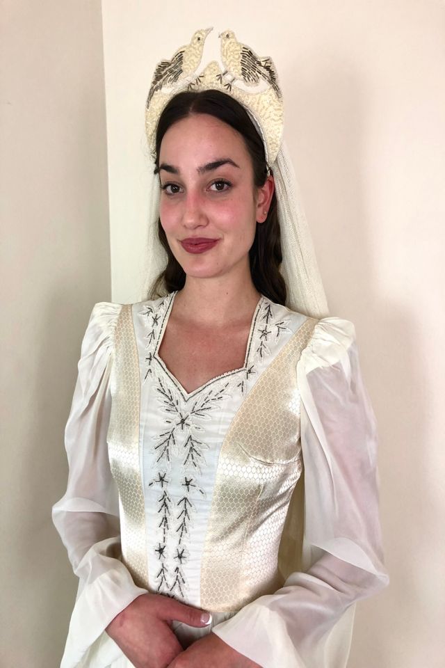Vintage 1970s Embroidered Bird Crown and Wedding Dress Selected by Picky Jane #1