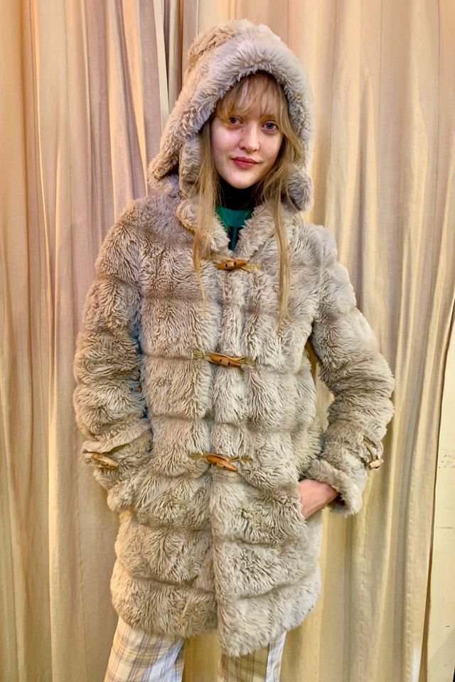 Vintage 1970's Faux Fur Coat with Detachable Hood Selected by Nomad Vintage