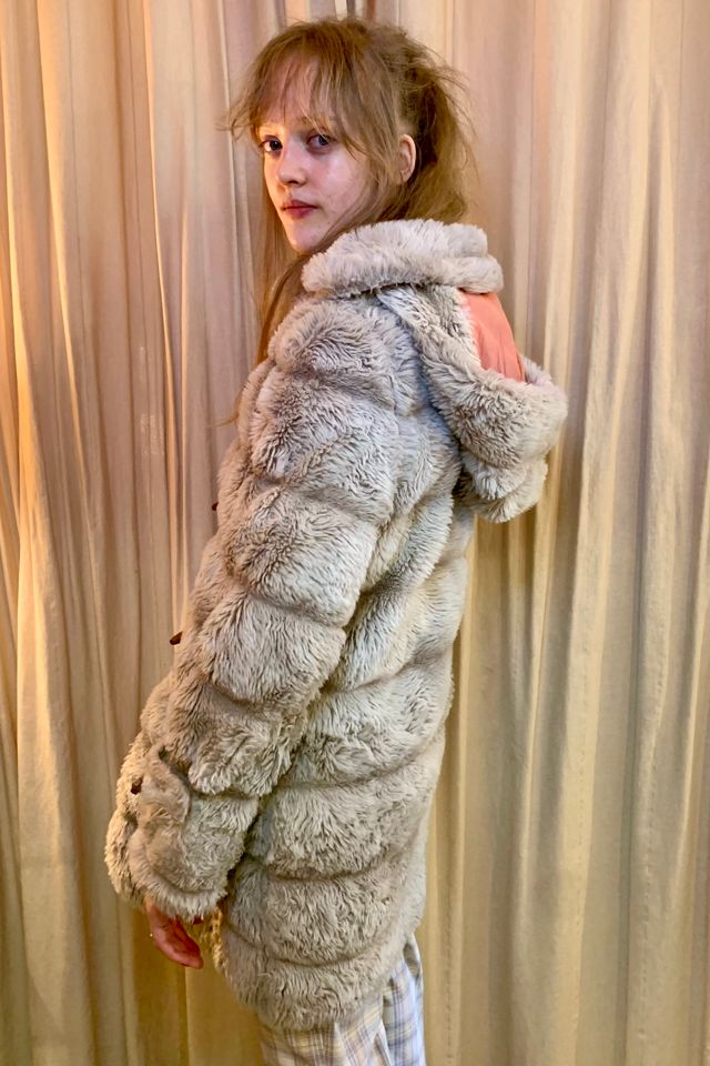 Vintage 1970's Faux Fur Coat with Detachable Hood Selected by Nomad Vintage