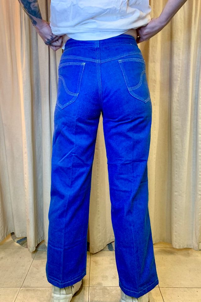 Incredible 1970s Vintage Kmart Women's Western Style Blue Denim Jeans Size  16 30 X 32.5 Made in Taiwan ROC, Near Mint Orange Stitching 