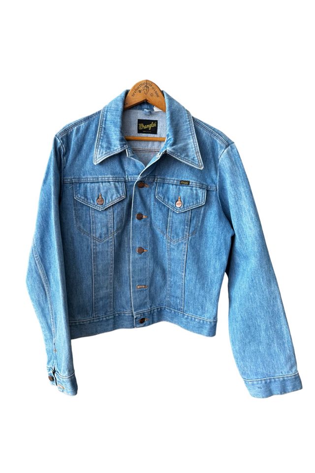 70s~80'S Wrangler denim jacket, men's size L, vintage unclear blue type Vintage Second Hand
