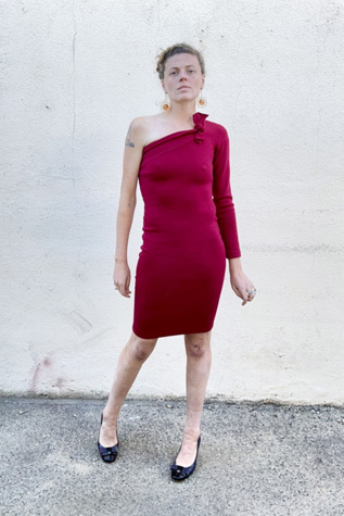 Vintage Romeo Gigli Asymmetrical Rouge Wool Bodycon Dress Selected by The  Curatorial Dept. | Free People