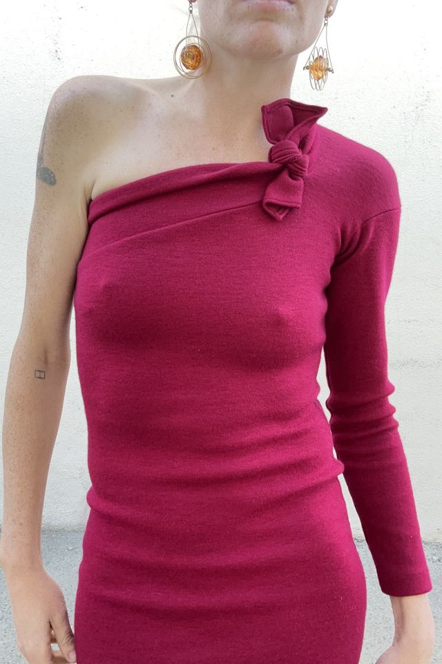 Vintage Romeo Gigli Asymmetrical Rouge Wool Bodycon Dress Selected by The Curatorial Dept. #3