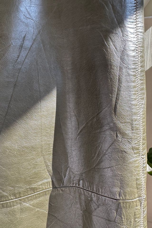 Vintage Olive Green Leather Midi Skirt Selected by KA.TL.AK #3