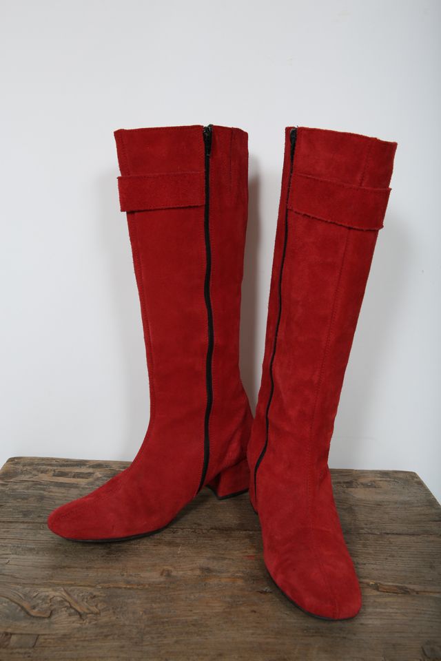 red flat suede boots