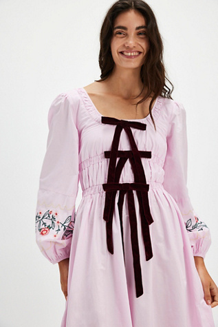 Damson Madder Dakota Bow Dress at Free People in Pink Embroidery, Size: US 2