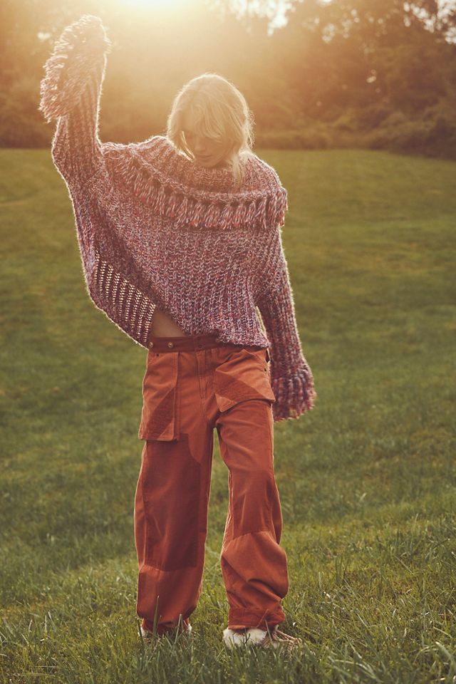 Free People Playing In Plaid Pullover Ruffles Sweatshirt Cute Cowl Funnel  Neck