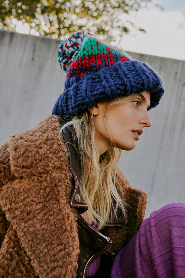 Tide Stripe Knit Pom Beanie #4