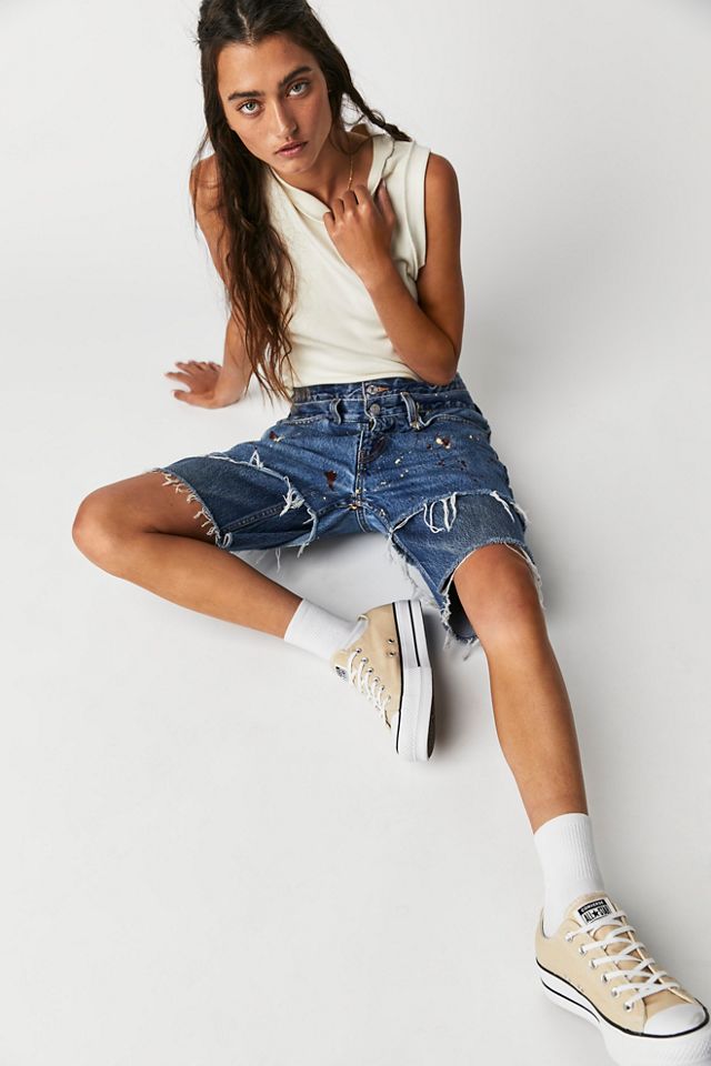 Free People Tricia Fix Denim Carpenter Shorts in Blue