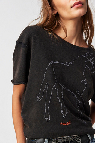 We The Free Horsin' Around Tee at Free People in Washed Black Combo, Size: Large