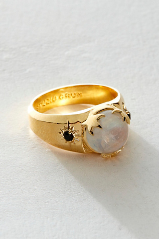 Luna Signet Ring by Studio Grun at Free People, Size: 7