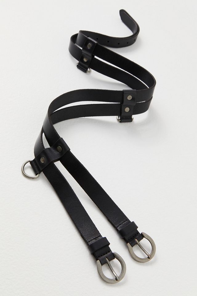 Free people black suede double harness belt Free People Blaire Fringe Wrap Belt Suede Studded Wide Tie  main image 2