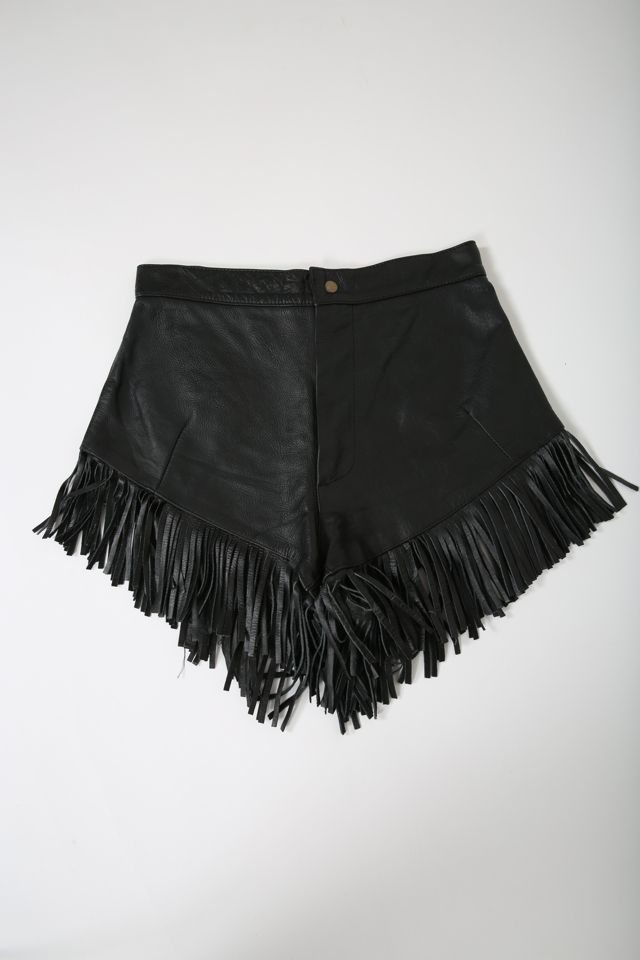 Leather on sale fringe shorts