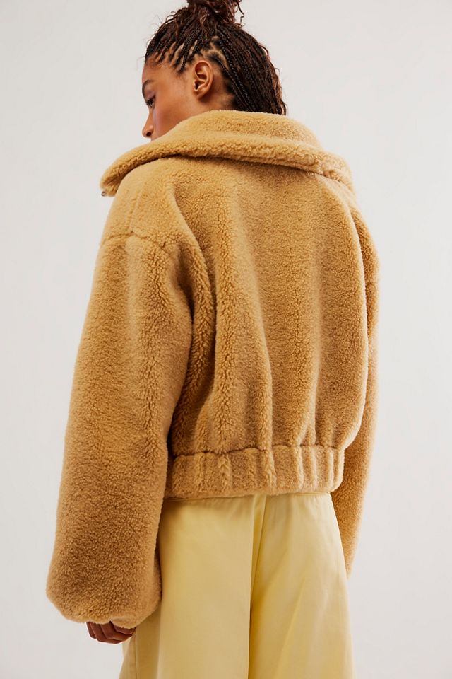 Uo cropped teddy hot sale jacket honey