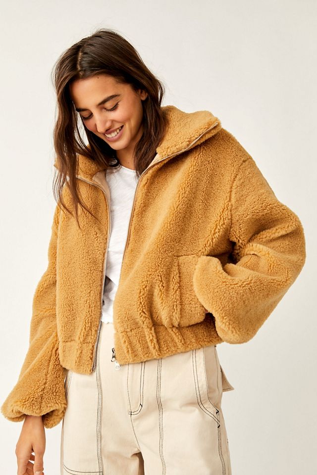 NWT Skims Cozy Knit Full Zip Cropped Teddy Top Jacket in Desert