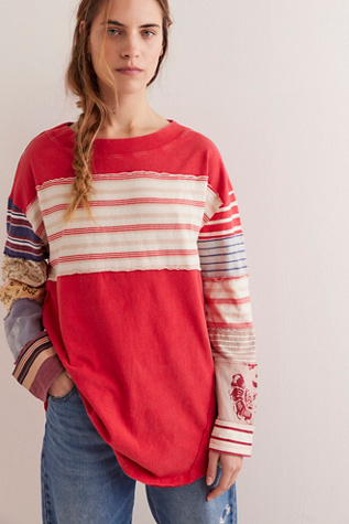 We The Free Mackenzie Tee At Free People In Washed Red Combo, Size: Medium