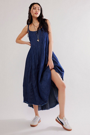 Denim Dreams Midi Dress at Free People in 70S Blue, Size: Small