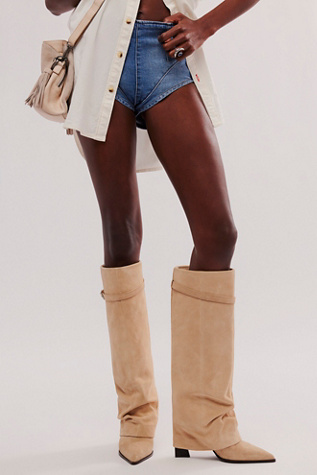 Felicity Foldover Boots by FP Collection at Free People in Sand Suede, Size: US 8