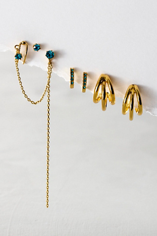 14k Gold Plated Dripping Earring Set at Free People in Aquamarine