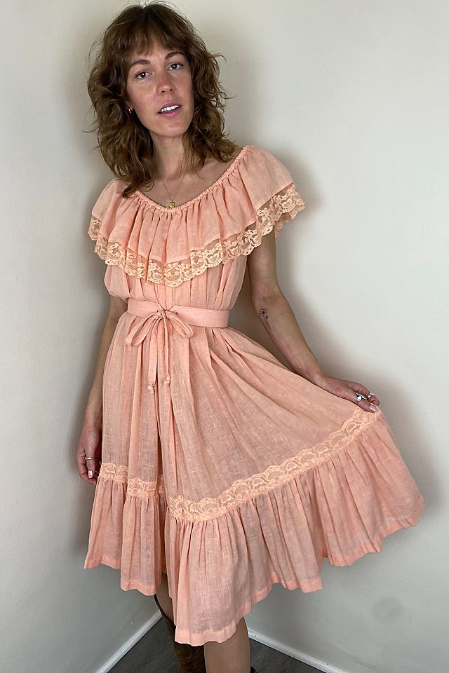 pink country dress Girl Belted Denim this pullover style midi dress features a tiered ruffle skirt WESTFADE Eyelet Sweetheart Neck Flutter