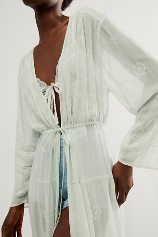 La Cienega Embroidered Kimono at Free People in Sky Combo