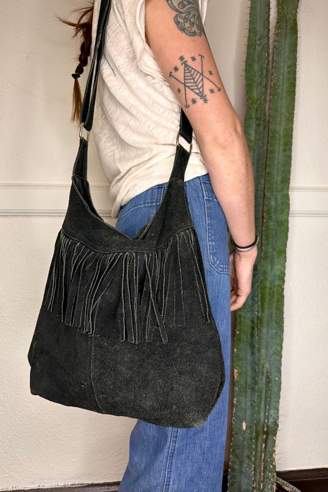 Vintage Black Suede Fringe Bag Selected by Grievous Angel Vintage