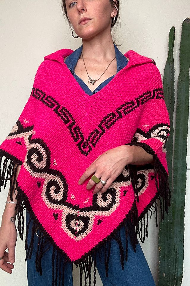 Vintage Hot Pink Knit Poncho Selected by Grievous Angel Vintage 