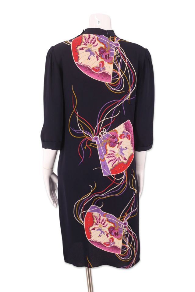 1970s Fan Print Rayon Shift Dress Selected By Ritual Vintage #2