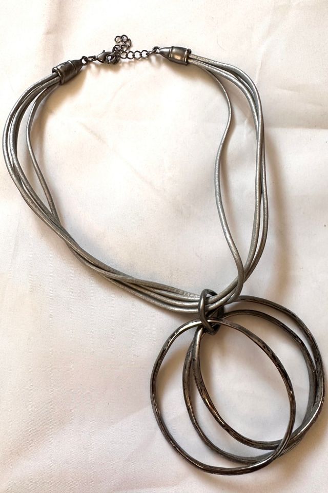 Y2K Silver Leather & Crude Metal Circles Necklace Selected by Cherry #1